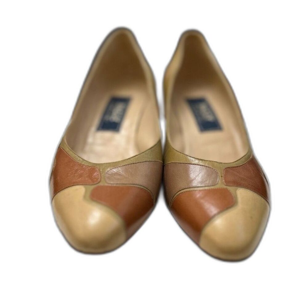 Vintage BALLY Low Cone Heel Multicolor Closed Toe Patchwork Leather Pumps - Picture 2 of 8